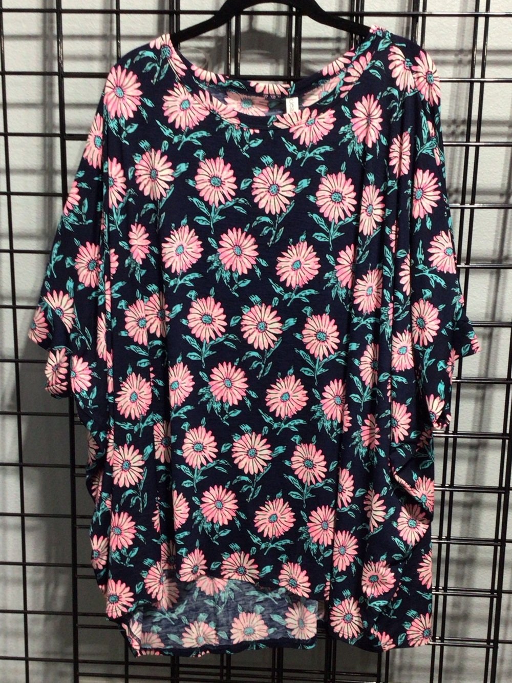 Navy Floral Tunic Top with Pink Daisy Print
